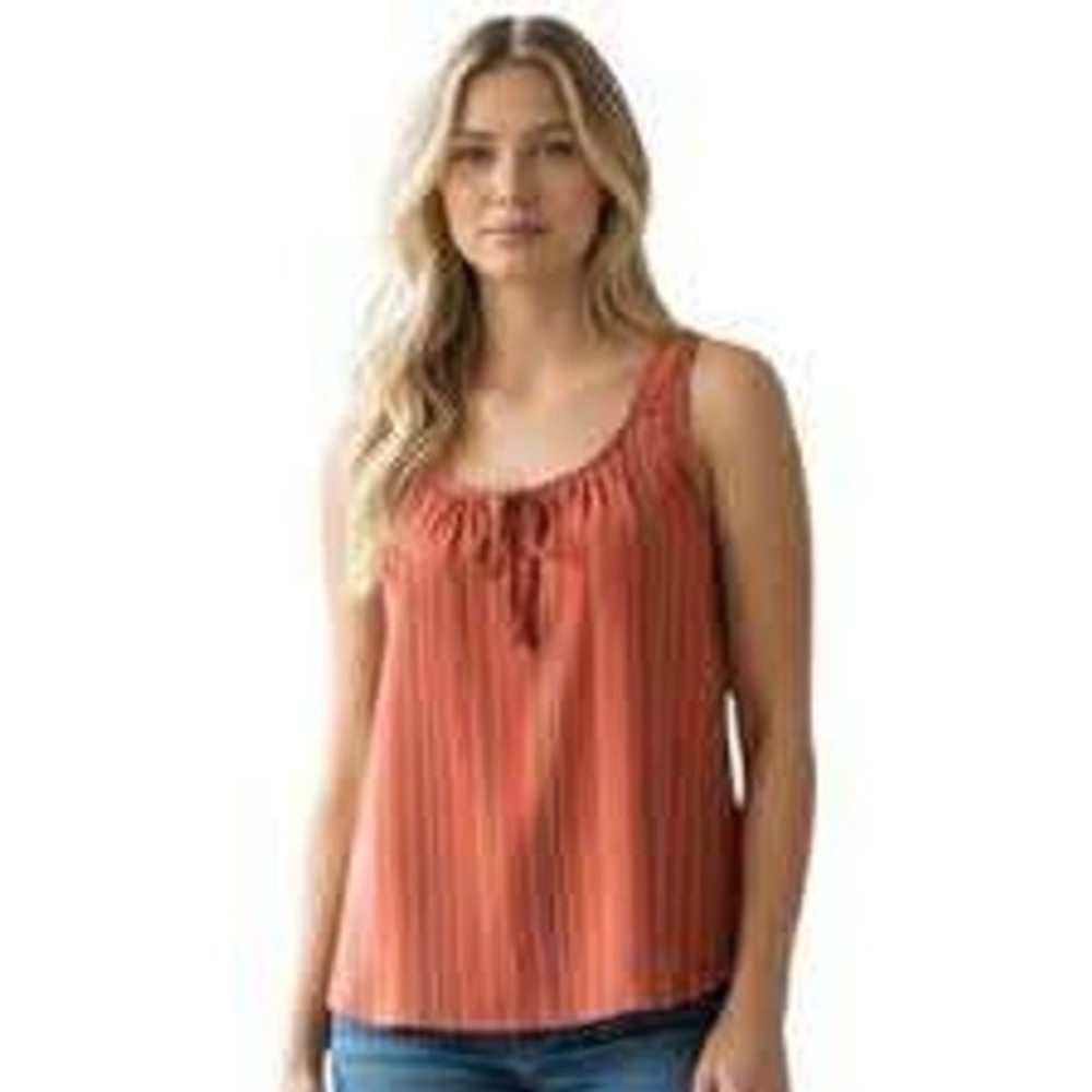 Prana Womens Orange Striped Sleeveless Tank Top Tie Neck Casual Size Small